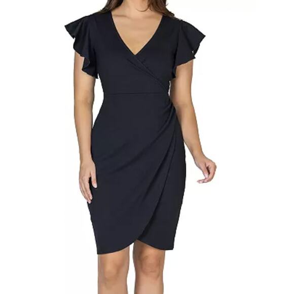 24seven Comfort Apparel Dresses & Skirts - 24seven Comfort Apparel Women's V-neck Ruffle Sleeve Knee Length Dress